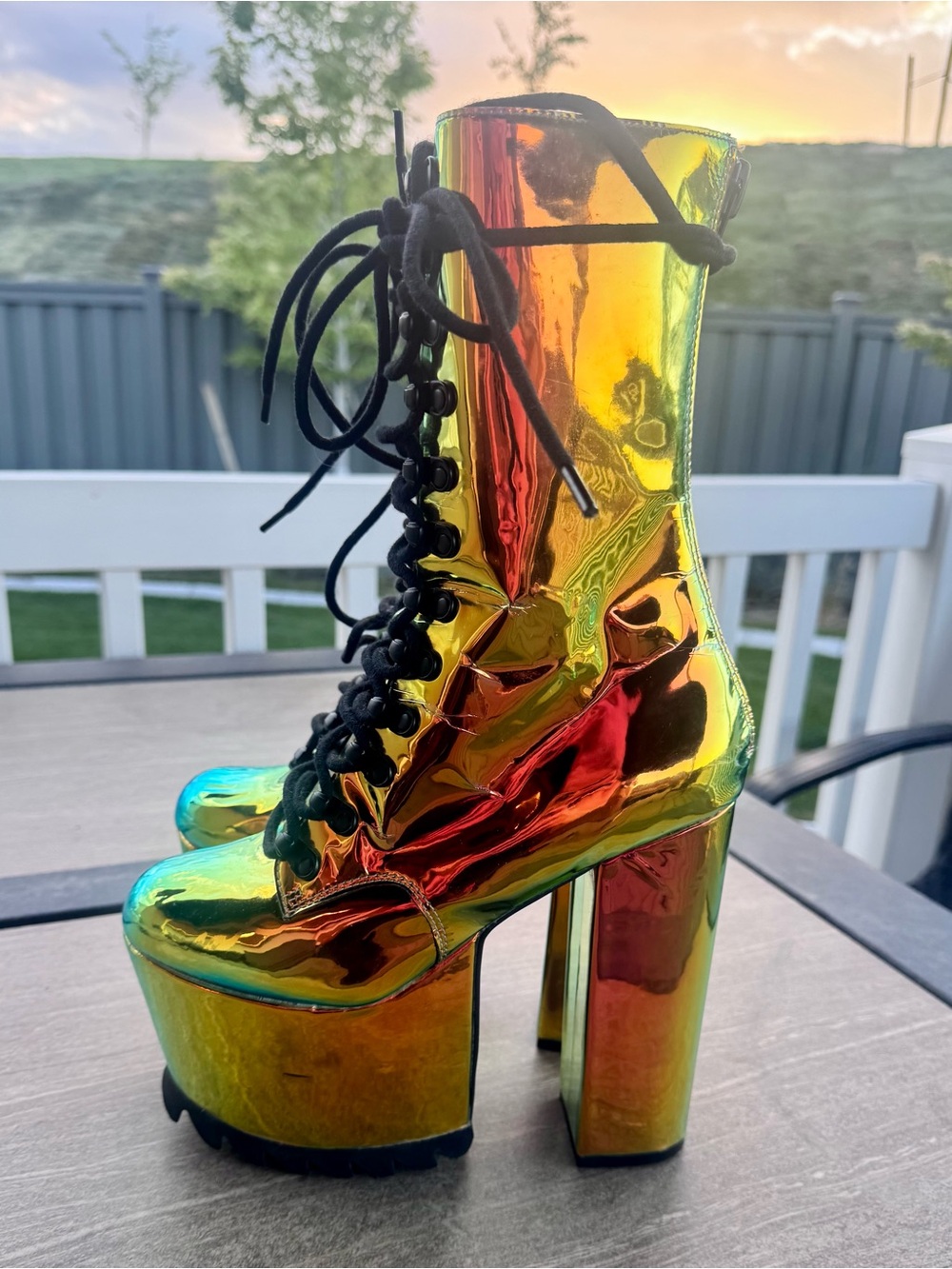 Dolls Kill Holographic Platform Combat Boots Size 7 - Picture 4 of 12